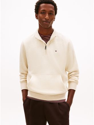 Tommy Hilfiger Mens Fleece Quarter-Zip Sweatshirt - Beige - XXXL
