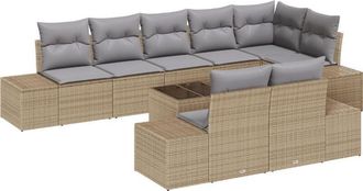 vidaXL Vidaxl - Garden Sofa Set with Cushion 9 pcs Beige, grey Poly rattan