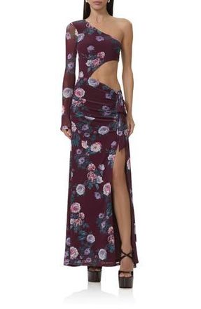 AFRM Shai Cutout One-Shoulder Maxi Dress in Cabernet Bouquet at Nordstrom Rack, Size X-Large