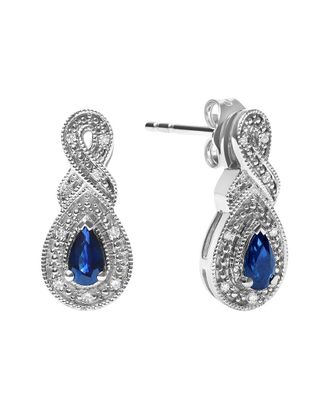 House of Brilliance Haus Of Brilliance Silver Diamond & Sapphire Drop Earring