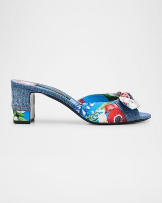 Dolce & Gabbana Kiera Sofia Denim Floral Bow Sandals