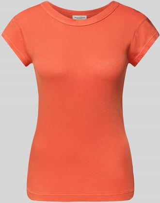 Marc O'Polo Slim Fit T-Shirt aus reiner Baumwolle mit geripptem Rundhalsausschnitt in Orange, Größe L