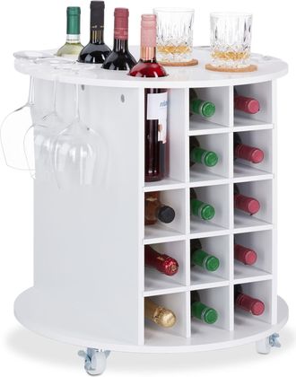 Relaxdays Relaxdays - Botellero Vino Giratorio Para 17 Botellas Y 6 Copas, Dm-pl&aacute;stico, Blanco, 56x54cm