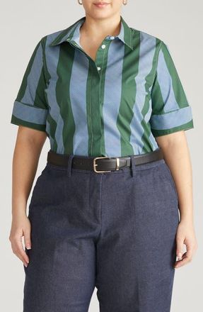 Universal Standard Stretch Poplin Shirt in Blue/White at Nordstrom