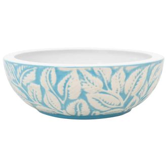 Berkfield Home Countertop Basin White & Blue Round OE&para;41x14 cm Ceramic | Size: 41x14 cm