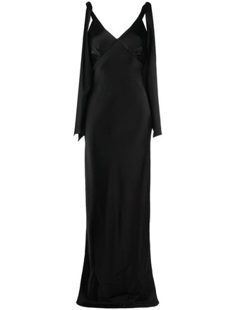 V:PM ATELIER satin-finish V-neck gown - women - Polyester/Triacetate - 38 - Black