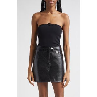 Courr&egrave;ges Buckle Detail Bustier Knit Top in Black at Nordstrom, Size X-Small
