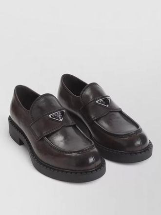 Prada chocolate brushed leather loafers chunky sole