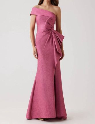 Teri Jon One Shoulder Gown In Hot Pink