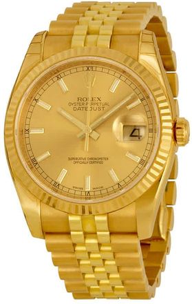Rolex Oyster Perpetual Datejust 36 Champagne Dial 18K Yellow Gold Automatic Mens Watch 116238CSJ
