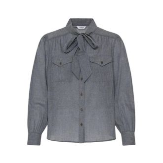 b.young Fimio Bow Shirt - Dames - Blouses & Shirts - Grijs - Maat: XS Katoen
