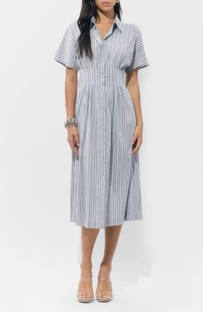 Adelyn Rae Audrey Stripe Cotton Blend Shirtdress in Grey at Nordstrom, Size X-Small