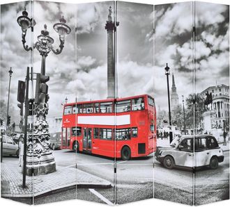 vidaXL Biombo Divisor Plegable 228x170 Cm Bus Londres Blanco Y Negro Vidaxl