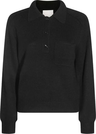 Allude Trui met opgestikte zak en polokraag - Zwart