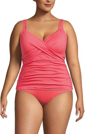 Lands End Plus Size DD-Cup Chlorine Resistant V-Neck Underwire Tankini Top Swimsuit Adjustable Straps in Wood Lily at Nordstrom, Size 26W