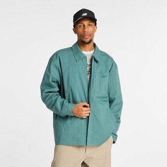New Balance Mens Numeric Coaches Twill Jacket in Green Cotton Twill, size Small