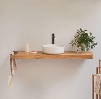 Sklum Set Di Mobili Da Bagno Sospeso 130x45 Cm In Legno Di Teak Neill Sklum