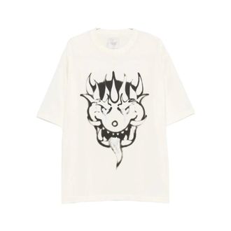 Yohji Yamamoto Tops, Heren, Wit, XL, Katoen, Gfx Short Sleeve Tee