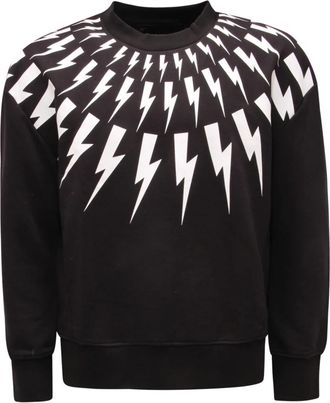 Neil Barrett Fair-Isle Thunderbolt Sweatshirt - Heren - Sweatshirts - Zwart - S - Katoen - Hoodies & sweatvesten