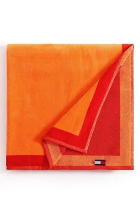 Tommy Hilfiger Colorblock Monogram Beach Towel in Orange/Cherry at Nordstrom