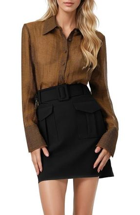 Ivonne Long Sleeve Striped Shirt in Brown at Nordstrom, Size 4