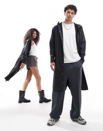 Rains 18360 - Giacca impermeabile unisex taglio lungo nera-Nero