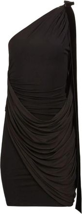 Nina Ricci Mini-jurk met gedrapeerde &eacute;&eacute;n schouder - Dames - Feestkleedjes - Zwart - S - Leer - Kleedjes
