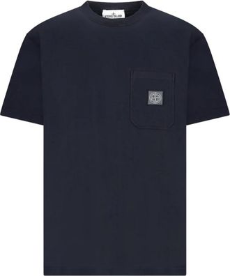 Stone Island Cotton Jersey Fissato Effect T-shirt - Heren - T-shirts - Blauw - 2XL - Katoen - Tops