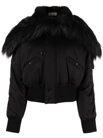 Saint Laurent faux-fur trimmed cropped bomber jacket - Black