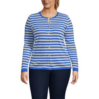 Lands End Cashmere Cardigan Sweater in Muted Cobalt/ivory Breton at Nordstrom, Size 1X