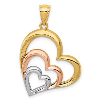 Diamond2Deal 14k Two-tone Gold and White Rhodium Polished 3 Hearts Pendant
