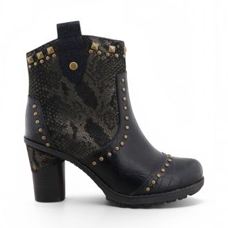 Mustang Jeans Mustang dames zwarte bloemrijke enkellaarzen met hakken - M0162012