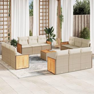 vidaXL Set Sof&aacute;s De Jard&iacute;n Con Cojines 13 Pzas Rat&aacute;n Sint&eacute;tico Beige Vidaxl