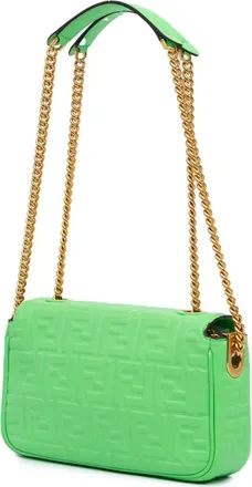 Fendi Borsa a spalla Baguette midi con catena e motivo Zucca goffrato 2023 - Verde
