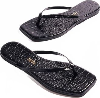 Tkees Womens Square Toe Lily Croc Flip Flops In Sable Croc