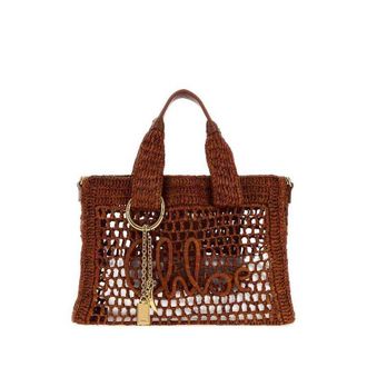 Chlo&eacute; Caramel Raffia Summer Banana Shopping Bag Claybrown Borse A Mano