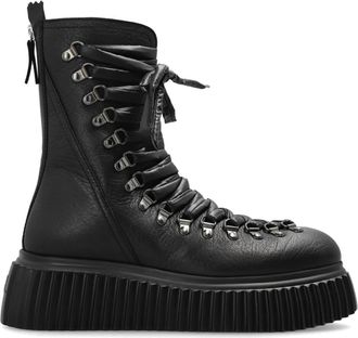AGL Dromo Platform Enkellaarzen - Dames - Veterlaarzen - Zwart - 39 EU - Leer - Schoenen