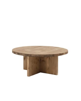 Deco Wood Mesa de centro redonda de madera maciza envejecido de &oslash;80x33,2cm