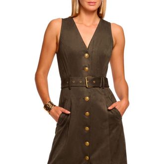 Ramy Brook Marcia Faux Suede Dress in Deep Olive at Nordstrom Rack, Size 14
