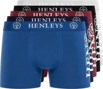 Henleys Heren Kelmack2 Boxershorts (Set van 5) (Blauw/Zwart/Maraan/Grijs/Navy)