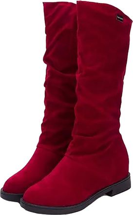 Generic Womens Knee High Boots, Faux Suede Wide Calf Long Boots with Low Flat Heel, Pull on Slouchy Design Winter Boots, Soft Warm Lining Comfortable Fit, Sty