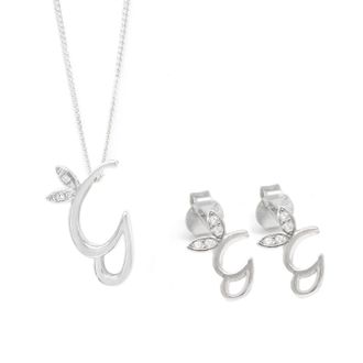 Say It With Winged Initial Earring Gift Set - Silver - G | Size: 18 inches