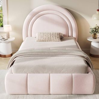 Merax 3ft Single Velvet Ottoman Bed with Storage & Padded Headboard in Pink