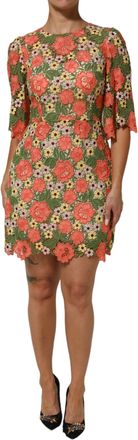 Dolce & Gabbana Multicolor Floral Embroidery Aline Mini Womens Dress