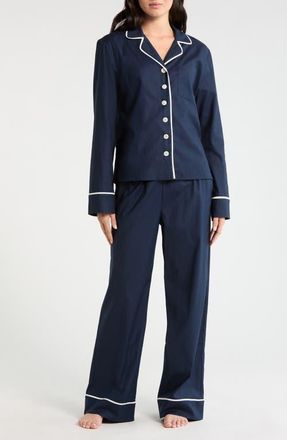 Reformation Coco Piped Stretch Cotton Pajamas in Midnight at Nordstrom, Size X-Small