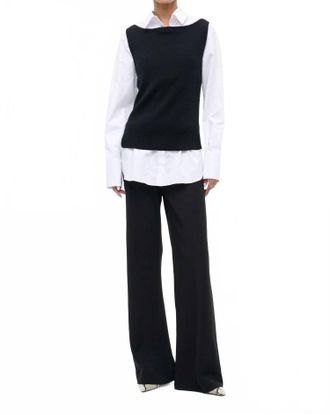 Staud Damian Knit Button Down Top In Black/white