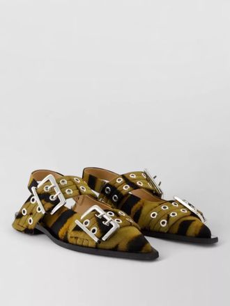 Ganni buckle zebra ballerinas flat open slingback