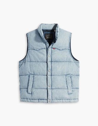 Levi's Mens Western Snap Button Puffer Gilet with Pockets - Blue - Size: Regular/36