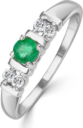 The Diamond Store Emerald 3.75mm And Diamond 9K White Gold Ring