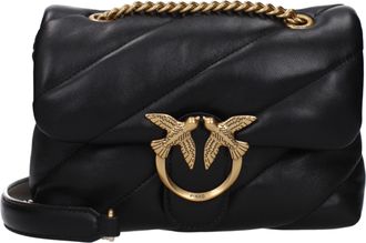 Pinko Pinko Damess Love Puff Schoudertas Leer Zwart/Goud